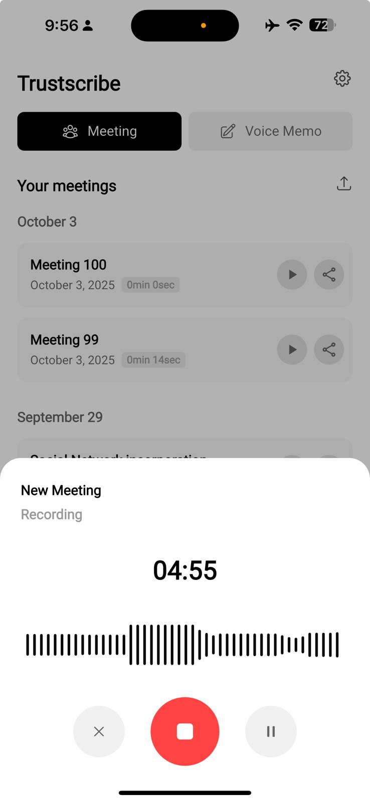 Trustscribe recording screen